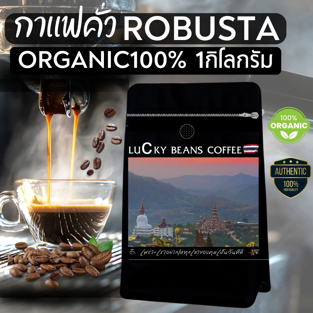 กาเเฟโรบัสต้า เขาทะลุชุมพร 1กิโลกรัม ORGANIC100% คั่วใหม่ทุกวัน รับประกันน้ำหนักทุกถุง