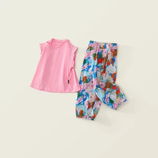 Hania kids พร้อมส่ง ชุดเช็ตเสื้อแขนกุดระบายพร้อมกางเกงขายาวใส่แล้วน่ารัก สไตล์เกาหลี ชุดเซต 2 ชิ้น - K5125693