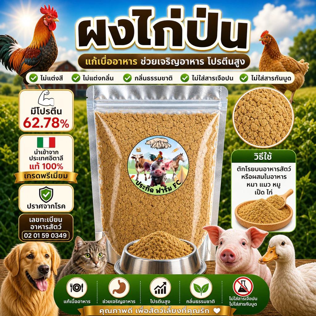 ผงไก่ป่นสำหรับสัตว์เลี้ยง สุนัข แมว หมู เป็ด ไก่