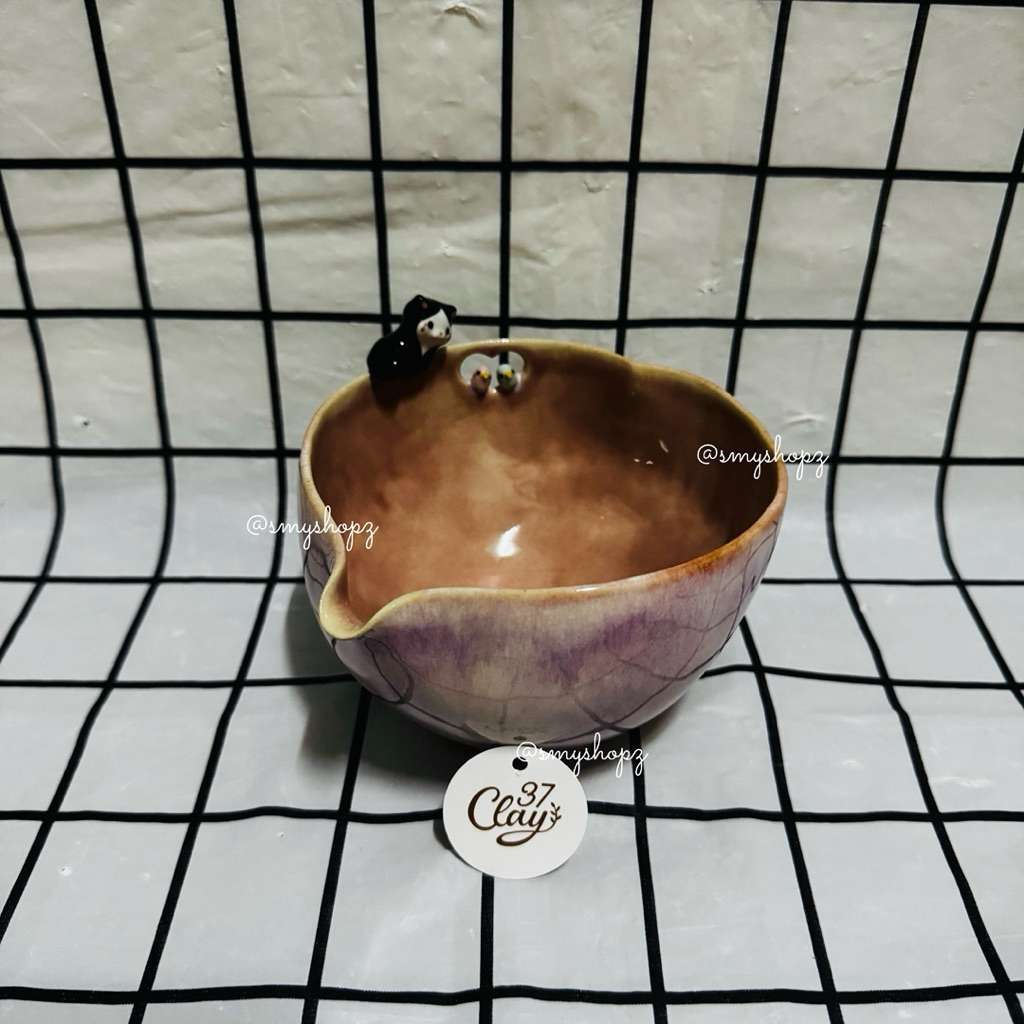 [พร้อมส่ง-มือหนึ่ง ยังไม่เคยใช้] Chawan 37Clay แมว+นก
