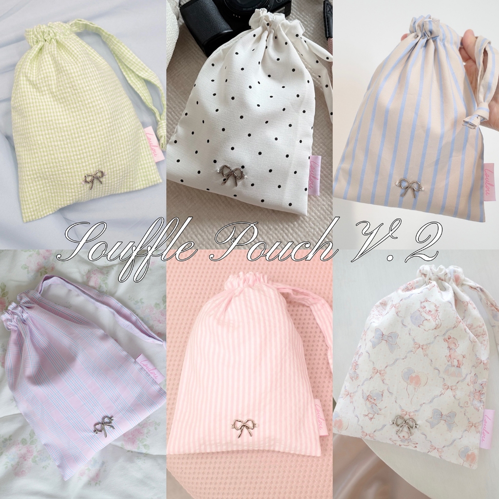 loulou cottage - Souffle pouch V.2 กระเป๋าผ้า กระเป๋าหูรูด ถุงผ้าหูรูด ขนาดกลาง