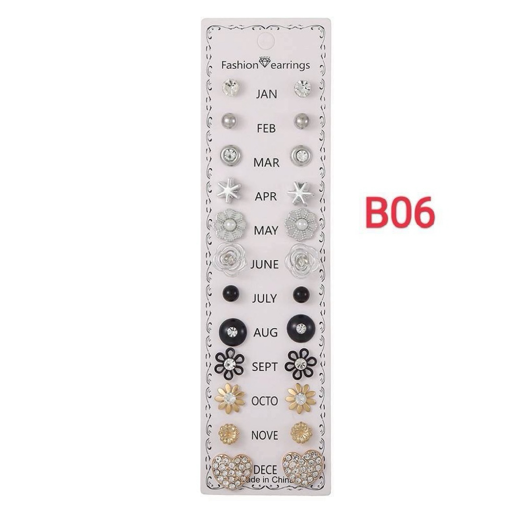 ชื่อสินค้า: เซตต่างหูแฟชั่น 12 คู่ ลายประจำเดือน รุ่น B06 (Birth Month Earring Set - B06)