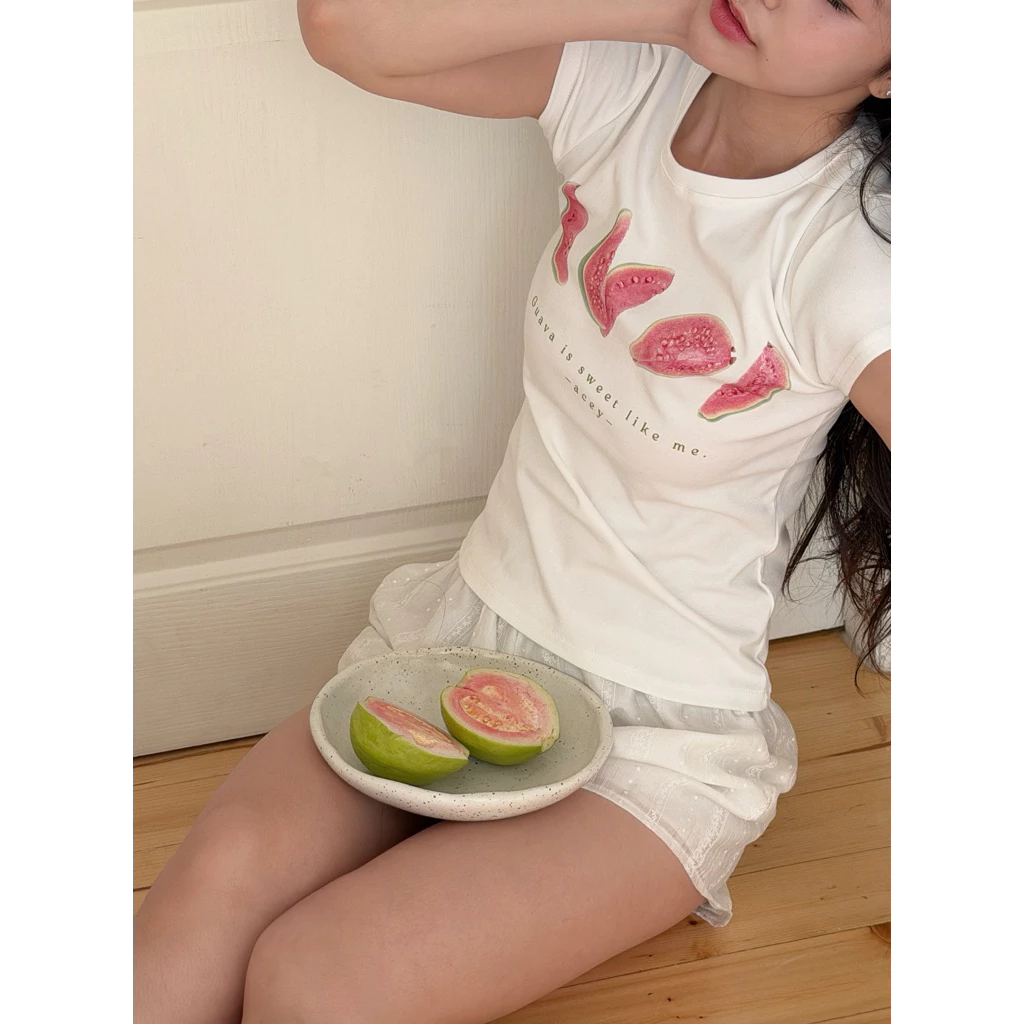 AceyAceyเบบี้ทีคอกลมตัวอักษร (baby tee)