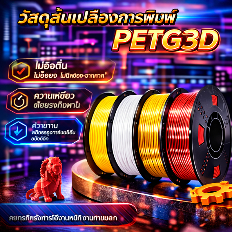 PETG Filament เกรดพรีเมี่ยม ขนาด 1.75mm 1kg สีพื้นฐาน ใช้กับเครื่องพิมพ์ 3 มิติได้ทุกยี่ห้อ แข็งแรง ทนความร้อน พร้อมส่ง