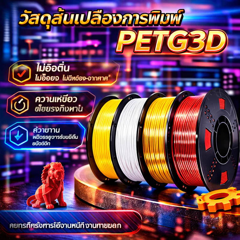 PETG Filament เกรดพรีเมี่ยม ขนาด 1.75mm 1kg สีพื้นฐาน ใช้กับเครื่องพิมพ์ 3 มิติได้ทุกยี่ห้อ แข็งแรง ทนความร้อน พร้อมส่ง