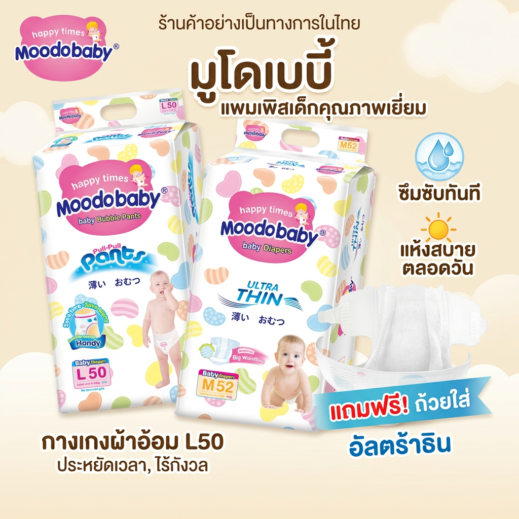 Moodobaby ผ้าอ้อมเด็กแรกเกิด บางเบา หายพองได้ดี