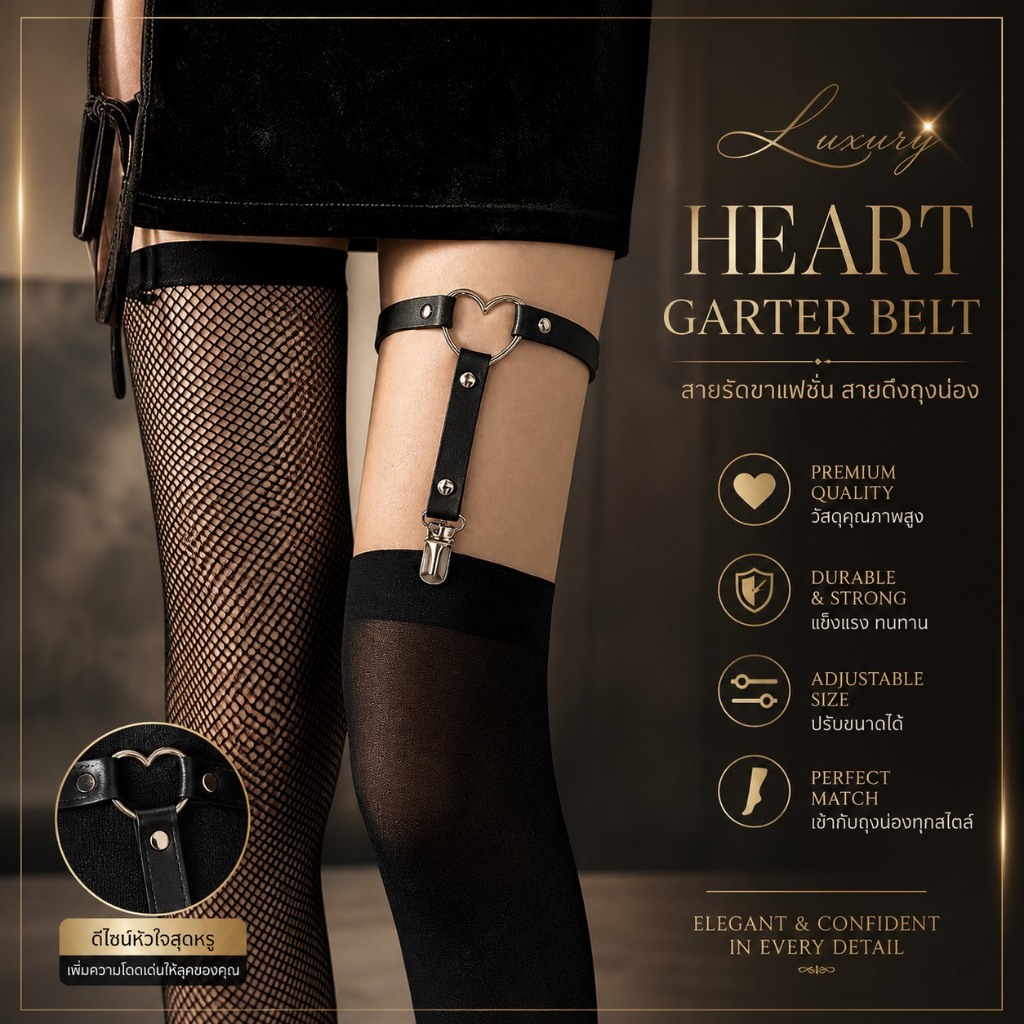 สายรัดขา สายดึงถุงน่อง หัวใจ Heart Garter Belt | สายรัดต้นขาแฟชั่น Y2K Harajuku เซ็กซี่ ปรับได้