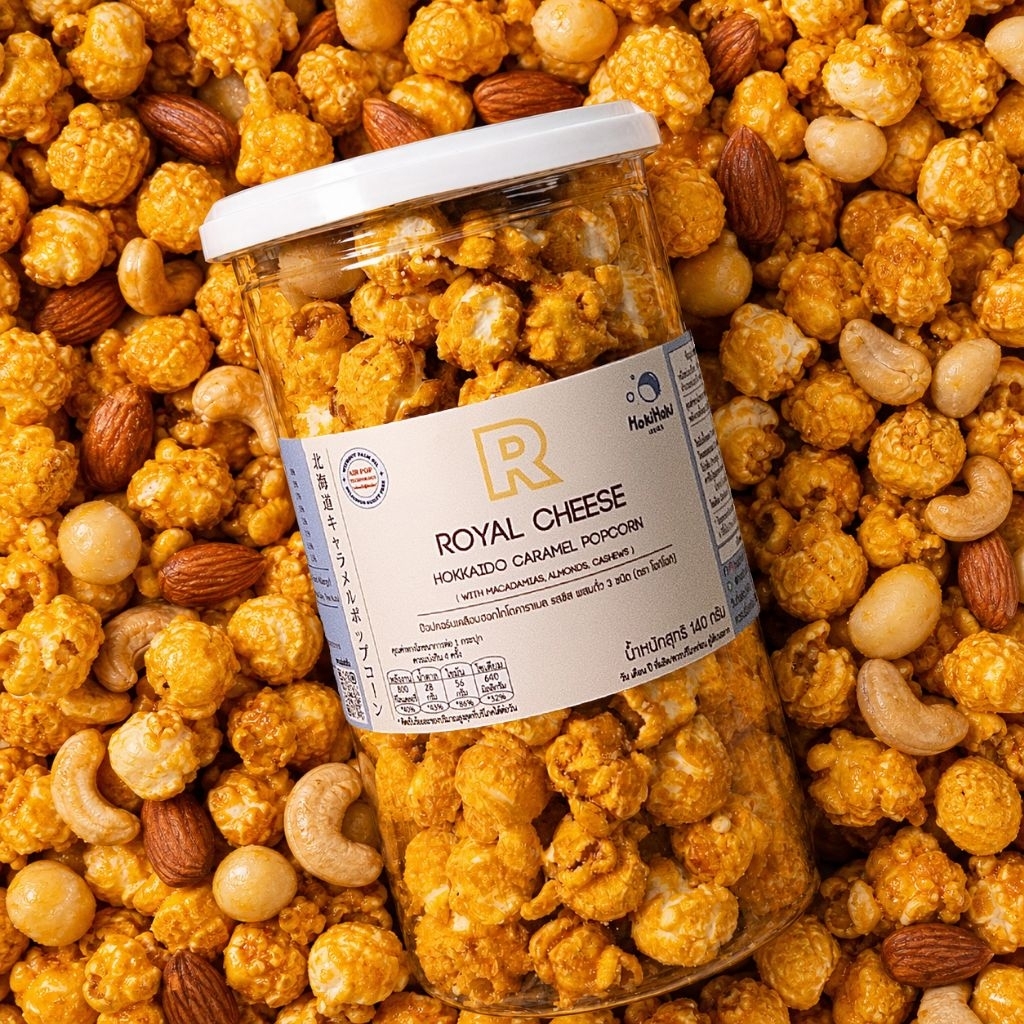 [ยอดขายดี] HokiHoki Royal Cheese Popcorn with nuts 140g รสชาติชีสคาราเมล รวมถั่ว (โฮกิโฮกิ)