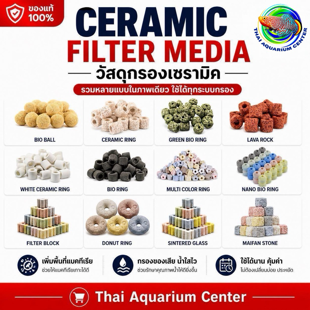 วัสดุกรองเซรามิคตู้ปลา Aquarium Media ที่อยู่แบคทีเรีย กรองน้ำใส | 200g / 500g / 1000g