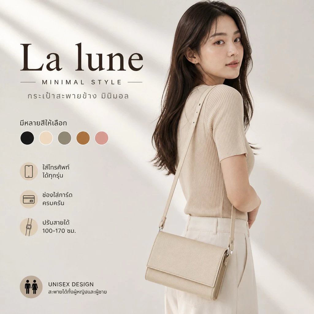 La Lune Buffy กระเป๋าสะพายข้างผู้หญิง กระเป๋าหนัง PU พรีเมี่ยม สายปรับได้ น้ำหนักเบา Made in Thailand