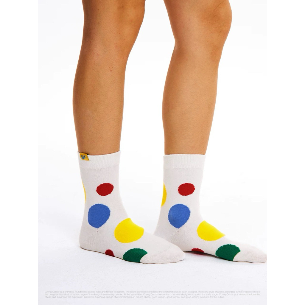 CryingCenter ถุงเท้ายืดหยุ่น/ระบายอากาศได้ดี Stars & Polkadot Socks