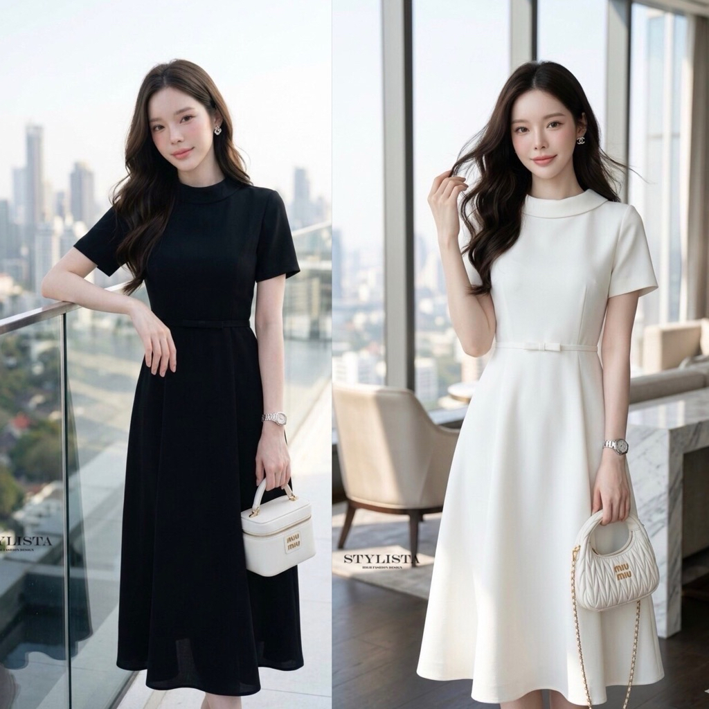 เดรสสีขาว เดรสสีดำเรียบหรูดูแพง Stylista ST95200