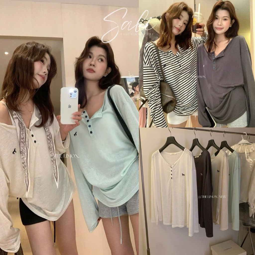 พร้อมส่ง 𝐛𝐲𝐒𝐀𝐁𝐈𝐒𝐇𝐎𝐏 | เสื้อแขนยาวผ้าสลาฟเนื้อนิ่ม แต่งกระดุม ป้าย THE LIMON