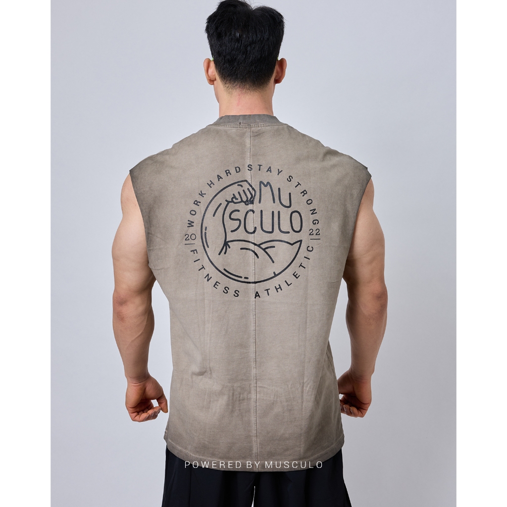 Musculo เสื้อกล้ามโอเวอร์ไซส์ฟอกวินเทจทูโทน2025