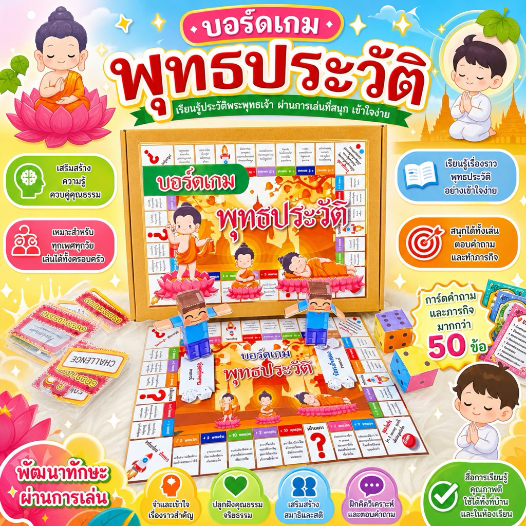 สื่อการสอน บอร์ดเกม เรื่อง  พุทธประวัติ วิชาสังคม