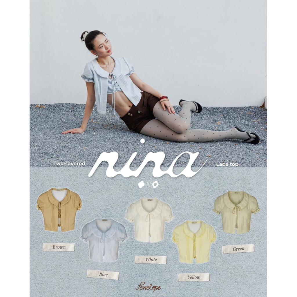 NINA LACE TOP(Blue•Olive•Yello•Brown•White)