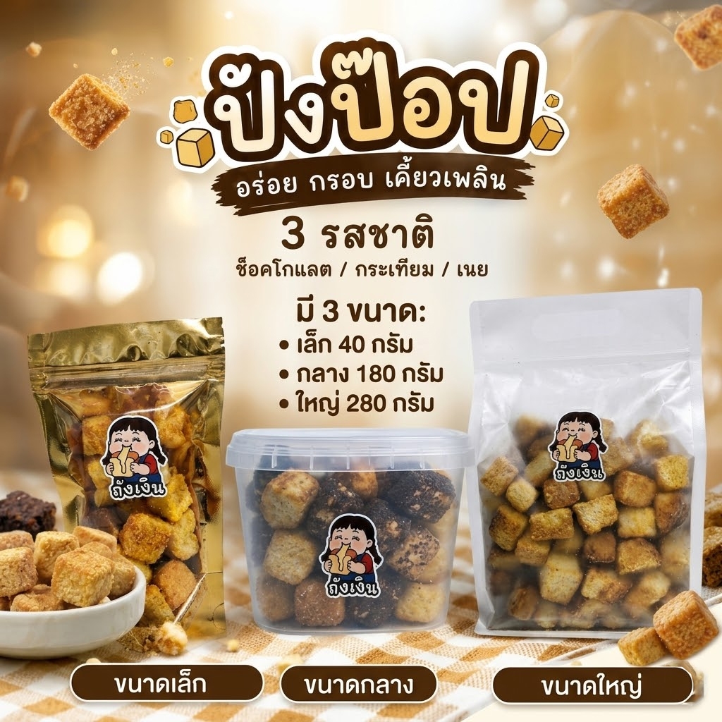 ปังป๊อป ขนาดเล็ก 40 กรัม ถุงเงิน 3 รส อร่อยเน้นๆ กรอบ หอม หวานกำลังดี (มี 3 รสชาติ)