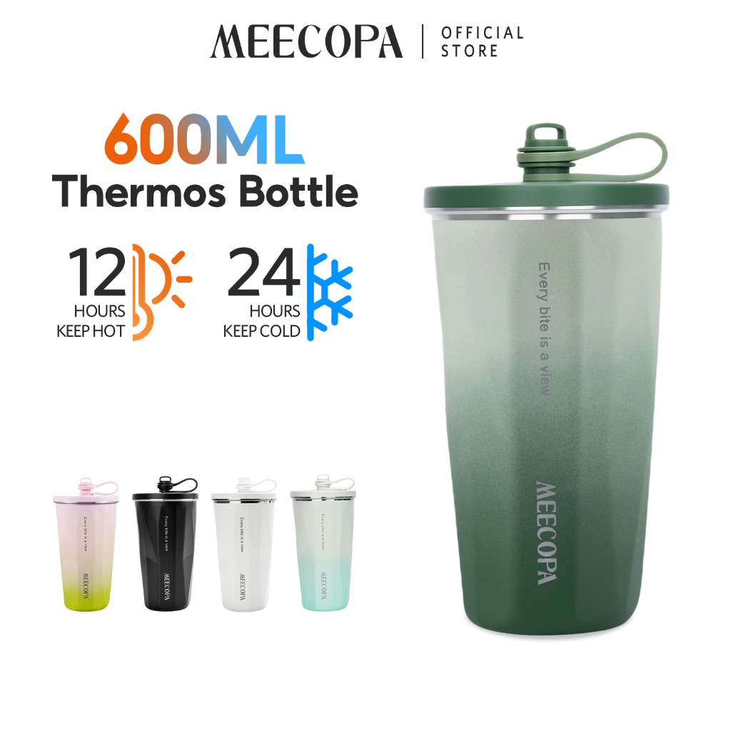 MEECOPA แก้วกาแฟเก็บความเย็นเก็บอุณหภูมิ สแตนเลส 304 600ML มีหลอดดื่ม กันรั่ว 360° สะดวกพกพา