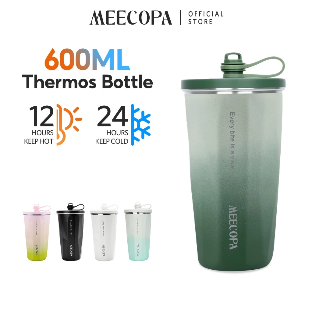 MEECOPA แก้วกาแฟเก็บความเย็นเก็บอุณหภูมิ สแตนเลส 304 600ML มีหลอดดื่ม กันรั่ว 360° สะดวกพกพา
