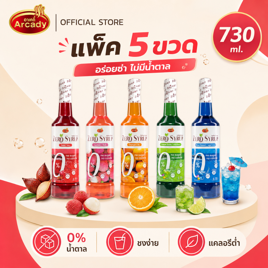 พิเศษ!! แพค 5 ขวด ไซรัปหญ้าหวาน คีโตทานได้ ไม่มีน้ำตาล 0 แคล 730 มล.