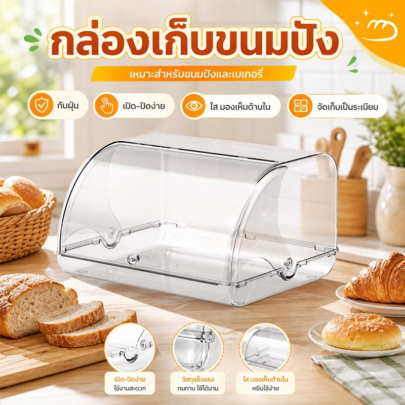 [ส่งจากไทย]PET ถาดแสดงขนมปัง/เค้ก ฝาปิดพลิก PC เกรดอาหาร ทนทาน กันฝุ่น สำหรับร้านเบเกอรี/คาเฟ่