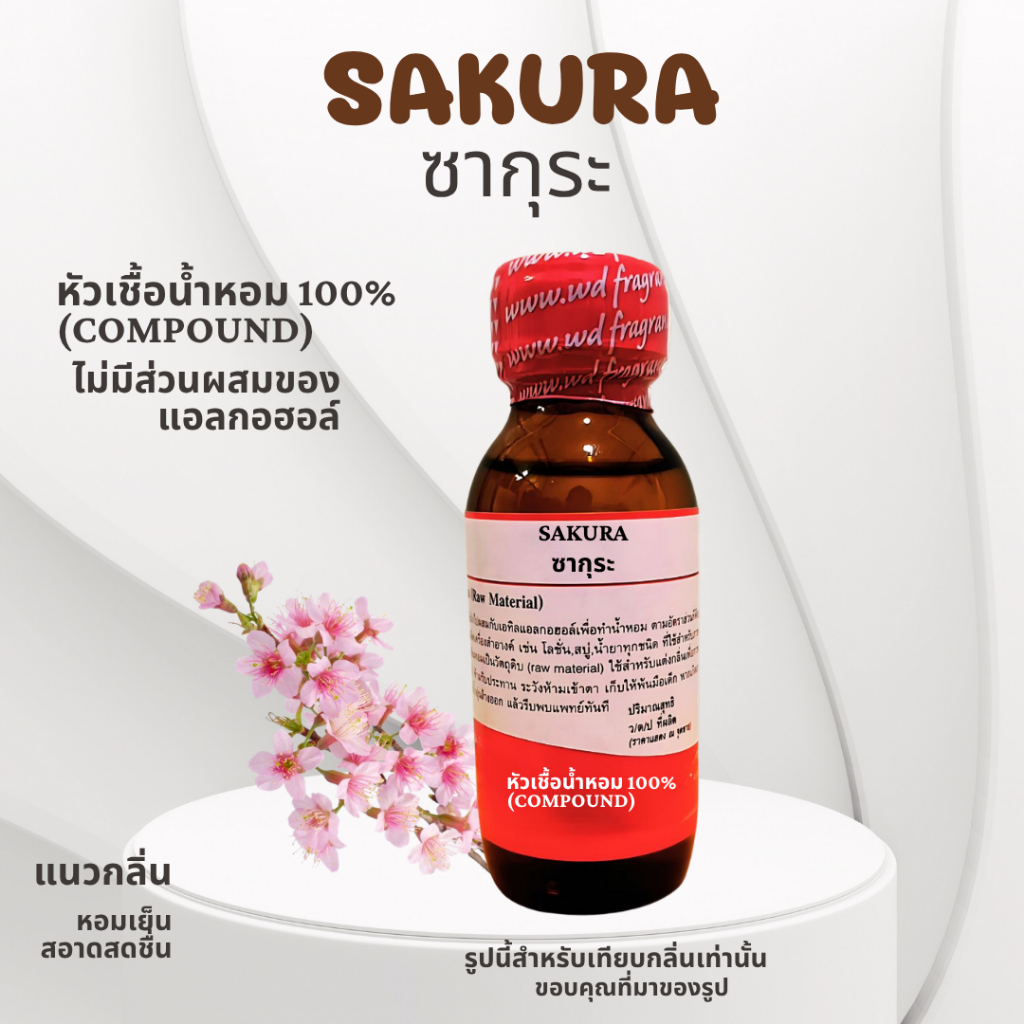 หัวน้ำหอม100% SAKURA ซากุระขนาด 30 มล. กลิ่นหอมหวาน สดชื่น สดใส แบบธรรมชาติ ติดทนนาน
