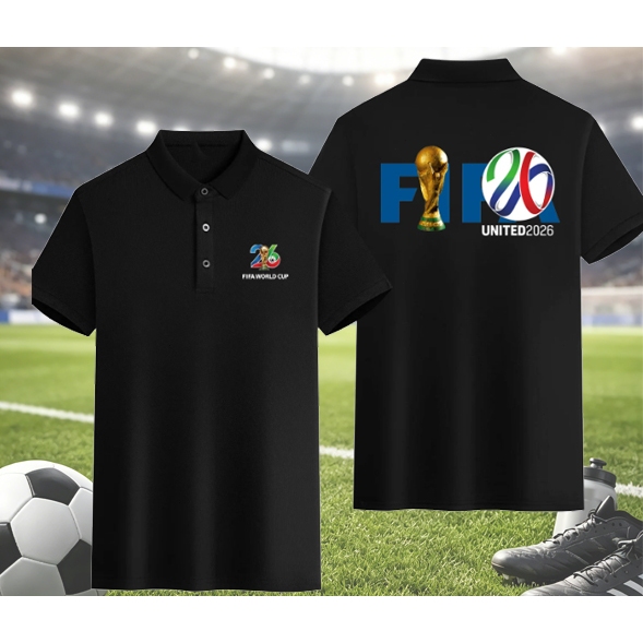 เสื้อกีฬาที่ระลึก ฟุตบอลโลก 2026 โลโก้ใหม่ เสื้อโปโลแขนสั้นผู้ชาย
