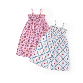 Hania kids พร้อมส่ง - จั๊มสูทเด็กผู้หญิงสายเดี่ยว ลายดอกชมพูหวาน - K5125739