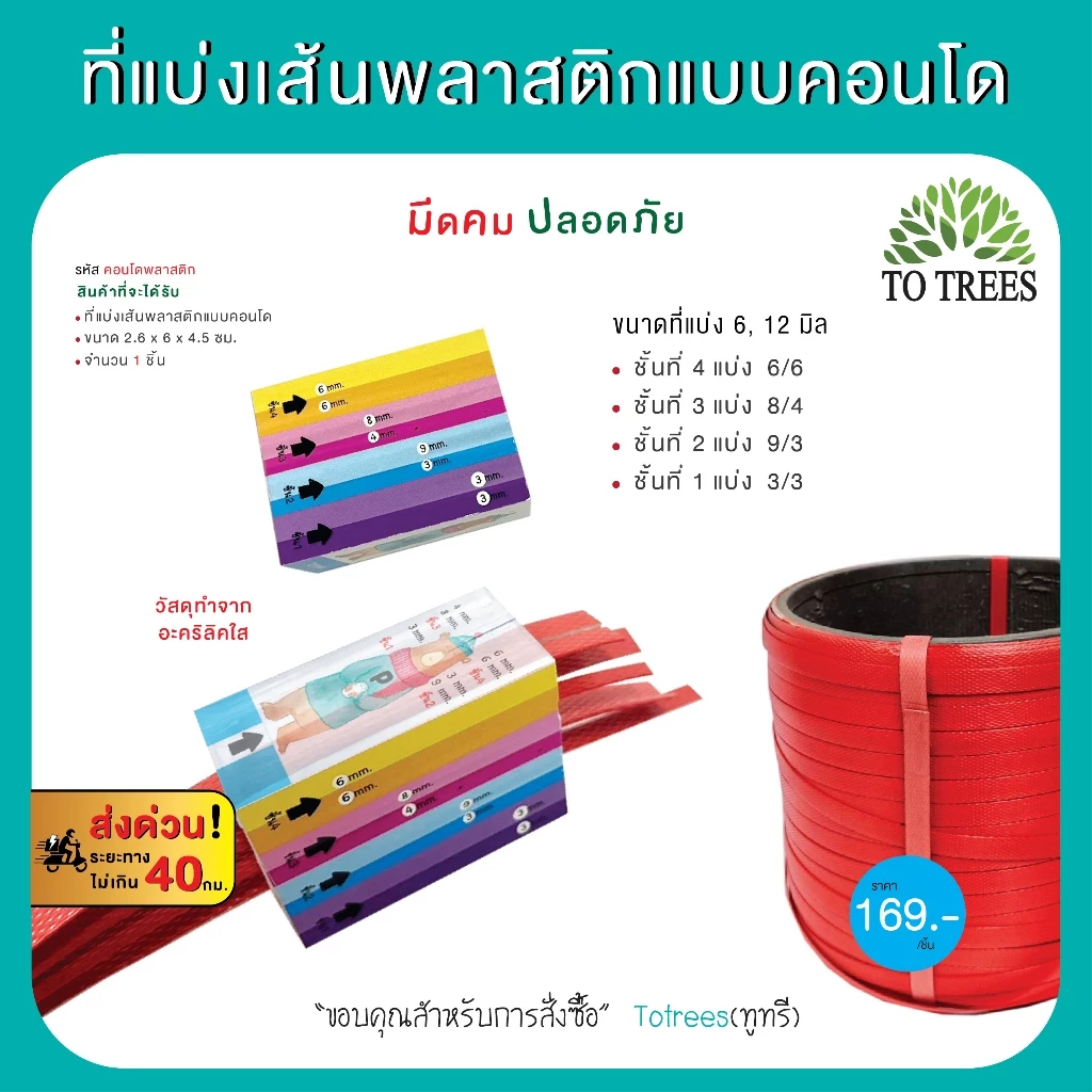 Totrees ที่แบ่งเส้นพลาสติกแบบคอนโด ลายน่ารัก มี 4 ชั้น ใช้เส้นพลาสติก ขนาด 6 มิล และ 12 มิล รหัส คอนโดพลาสติก