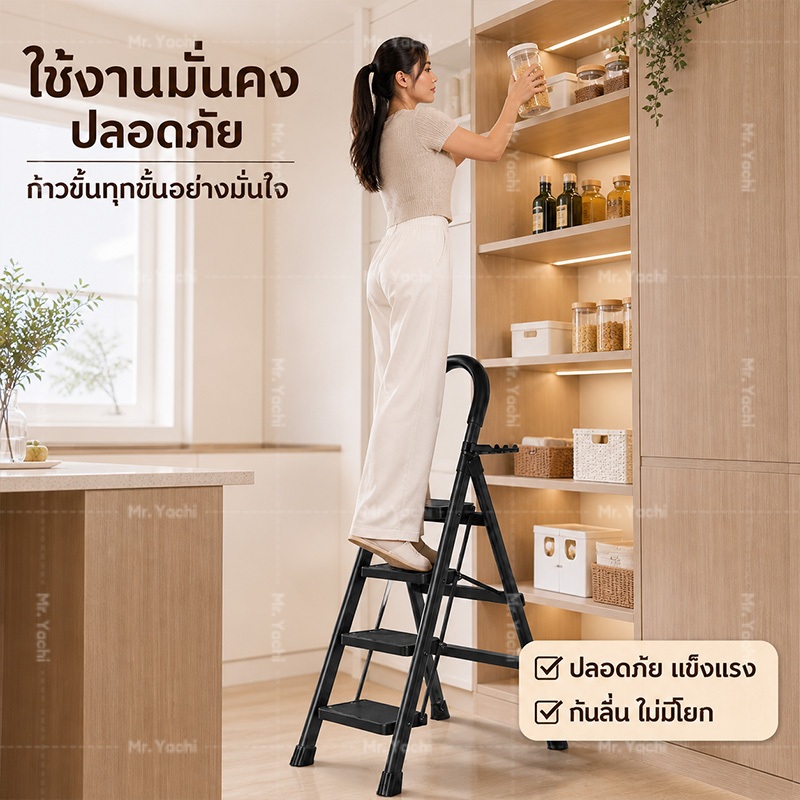 บันได บันไดพับได้ บันไดเหล็กกล้ามีราวจับ 2-8ชั้น รูปที่ 2