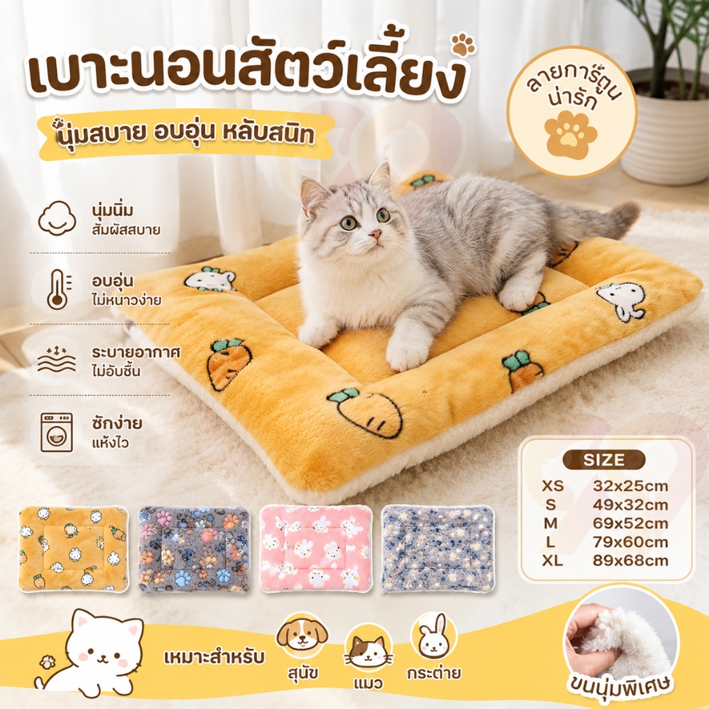 99PET ที่นอนสุนัข ที่นอนแมว พรมนอนสัตว์เลี้ยง ที่นอนหมา เบาะนอนแมว ที่นอนน้องหมา เบาะแมว พรมที่นอน แบบนุ่ม นุ่ม สบาย