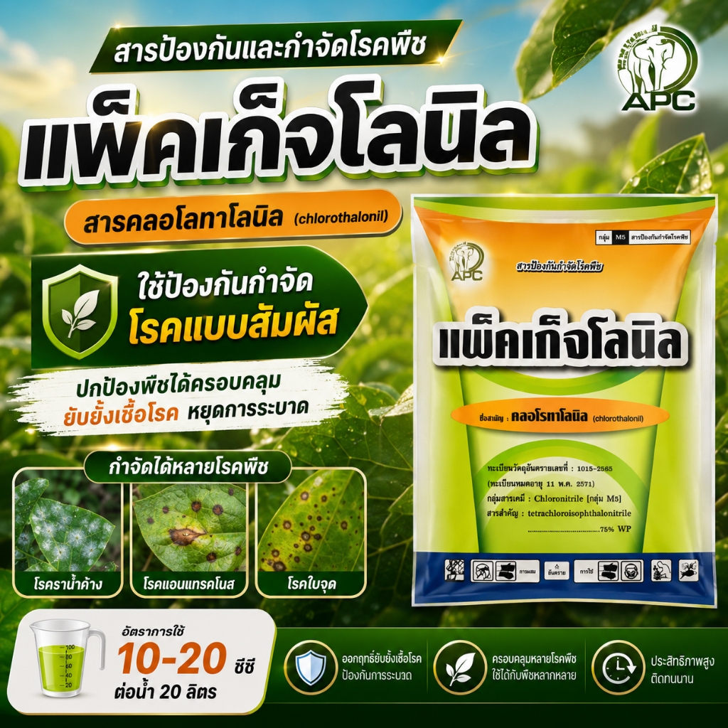 คลอโรทาโลนิล75% ( 100g ) ใช้ป้องกันกำจัดโรคพืช เชื้อรา โรคใบจุด โรคราน้ำค้าง โรคราสนิม โรคกุ้งแห้ง