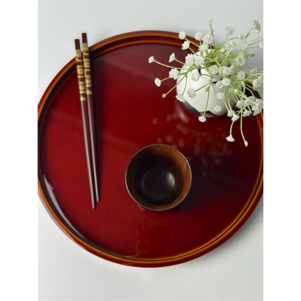 1960s ถาดไม้ทรงกลม เคลือบ Urushi งานฝีมือ Hida Shunkei 飛騨春慶