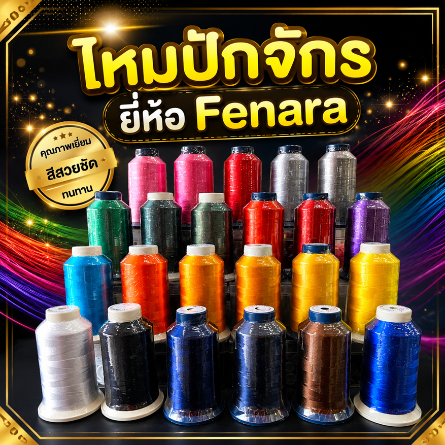 ด้ายปักชื่อ ไหมปัก ไหมปักจักร ไหมปักชื่อ ดิ้นปัก ไหมปักสายรุ้ง ยี่ห้อ FENARA ดิ้นปักจักร ไหมเรยอน