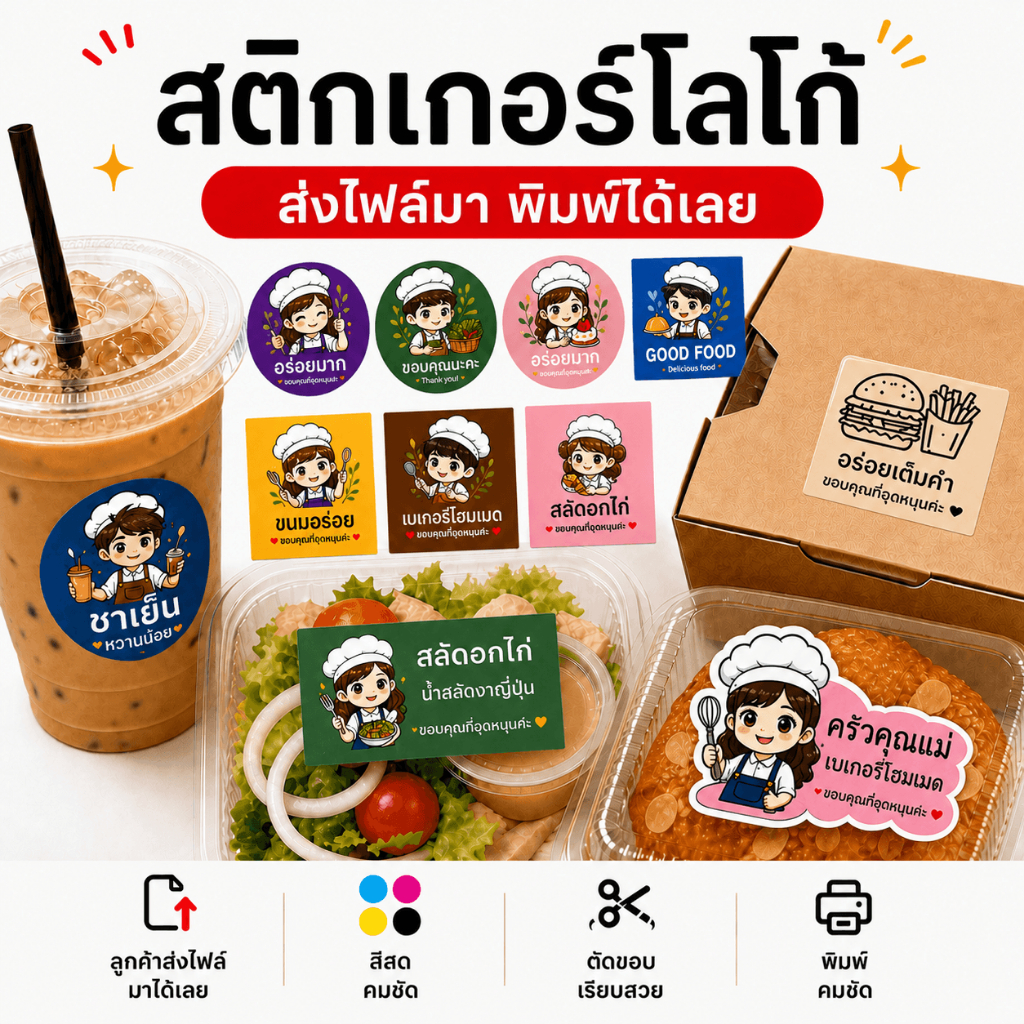 ✨ สติกเกอร์ฉลากสินค้า ลูกค้าส่งไฟล์เอง วงกลม สี่เหลี่ยม วงรี ไดคัทตามแบบ ฉลากอาหาร โลโก้ร้าน Custom