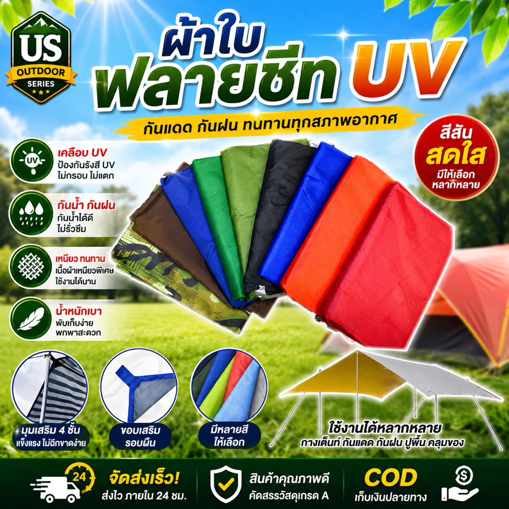 ผ้าใบฟลายชีทUV อย่างดี น้ำหนักเบา กันแดด กันฝน ราคาโรงงาน