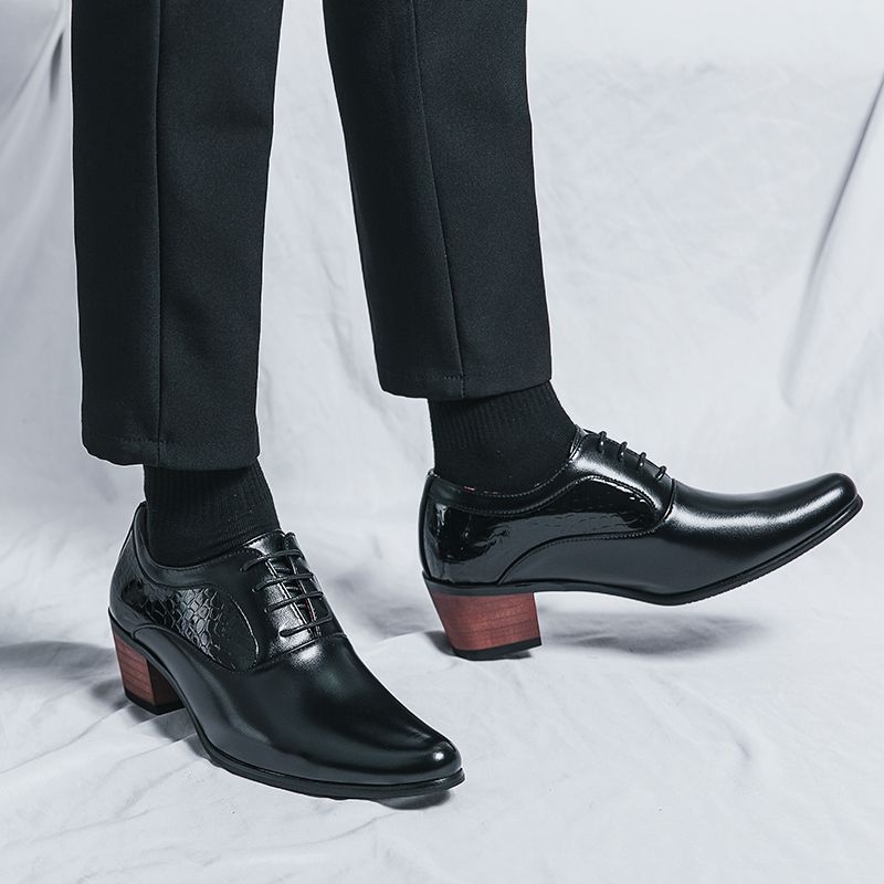 High Heels - Men's High Heel Leather Shoes 6cm High Heel Shoes New Height Boosting Shoes Black Point