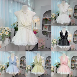 (อก28-42) เสื้อสายคล้องคอทรงทวิตหน้า ผ้าโรซี่พิมพ์ detail แต่งชายทุกไม้สาวอวบใส่ได้อกถึง 42 นิ้ว รับซัมเมอร์☀️🏝️(ผ้าบาง)