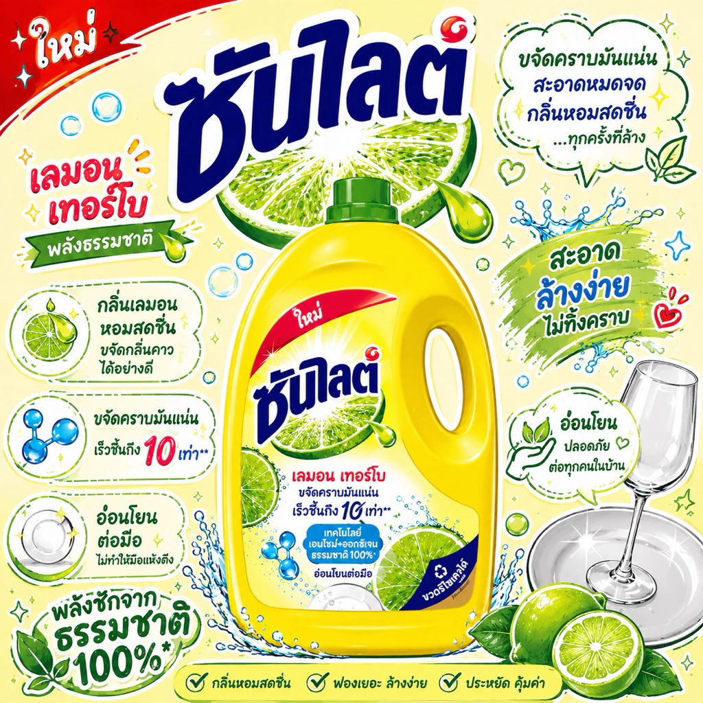 🧽🍋ซันไลต์🫧 🍽️เลมอน เทอร์โบ น้ำยาล้างจาน 3200 มล. (แกลลอน) น้ำยาล้างจาน ซันไลต์ กลิ่นเลม่อน ราคาถูกภ