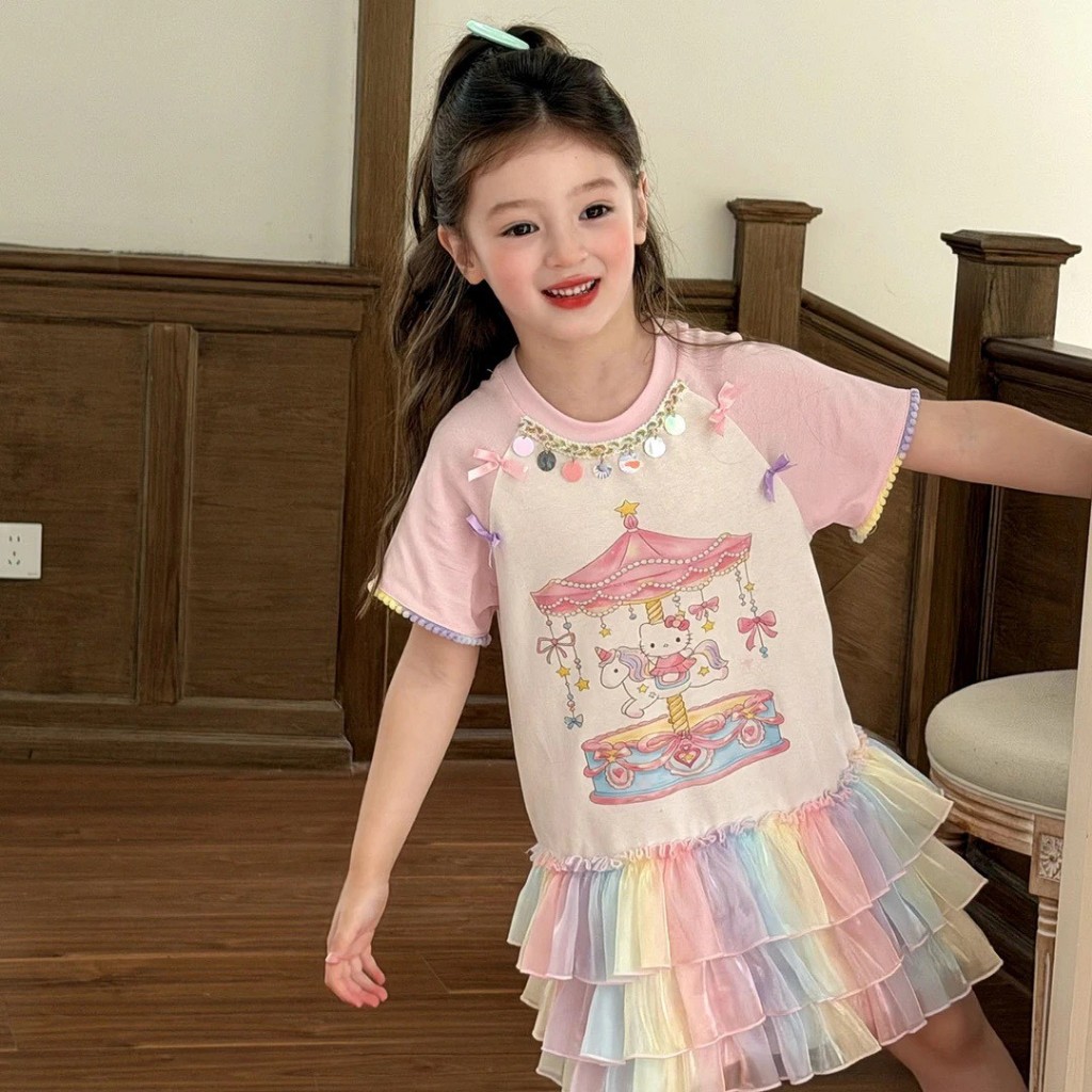 AY276  เดรสเด็กผู้หญิง Pony Carousel Pastel Dress