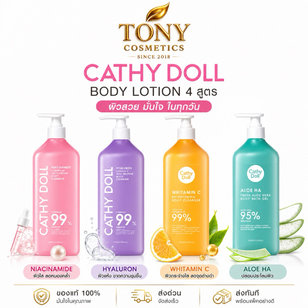 ส่งด่วน/ส่งทันที Cathy Doll Body Lotion 4 สูตรเคที่ ดอลล์ โลชั่นบำรุงผิวกาย ขนาด 450ml.