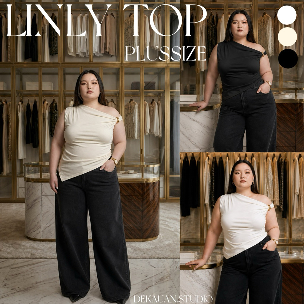 LINLY TOP PLUSSIZE เสื้อครอปพลัสไซส์ปาดไหล่อะไหล่สีทอง