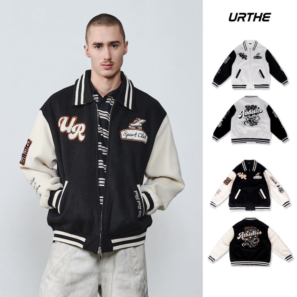 URTHE - เสื้อแจ็คเก็ต เสื้อกันหนาว Oversize รุ่น BACK TO THE CLUB VARSITY JACKET