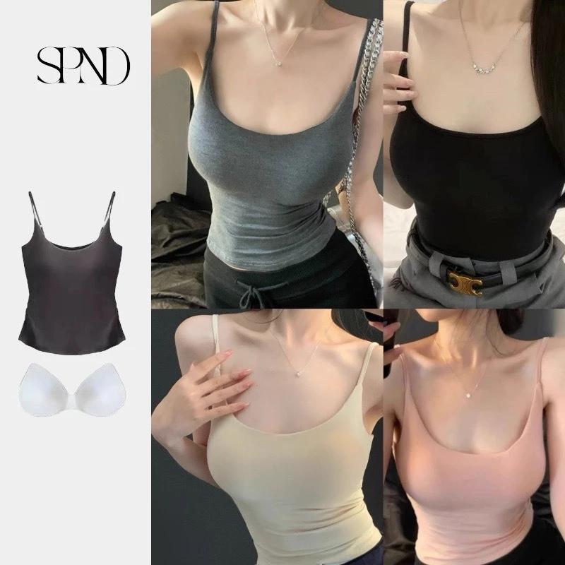 เสื้อครอปท็อปสายเดี่ยว เสริมฟองน้ำในตัว ใส่สบายสำหรับผู้หญิง (9083)