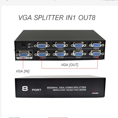 กล่องแยก สัญญาณจอ VGA Splitter 1 in 8 out