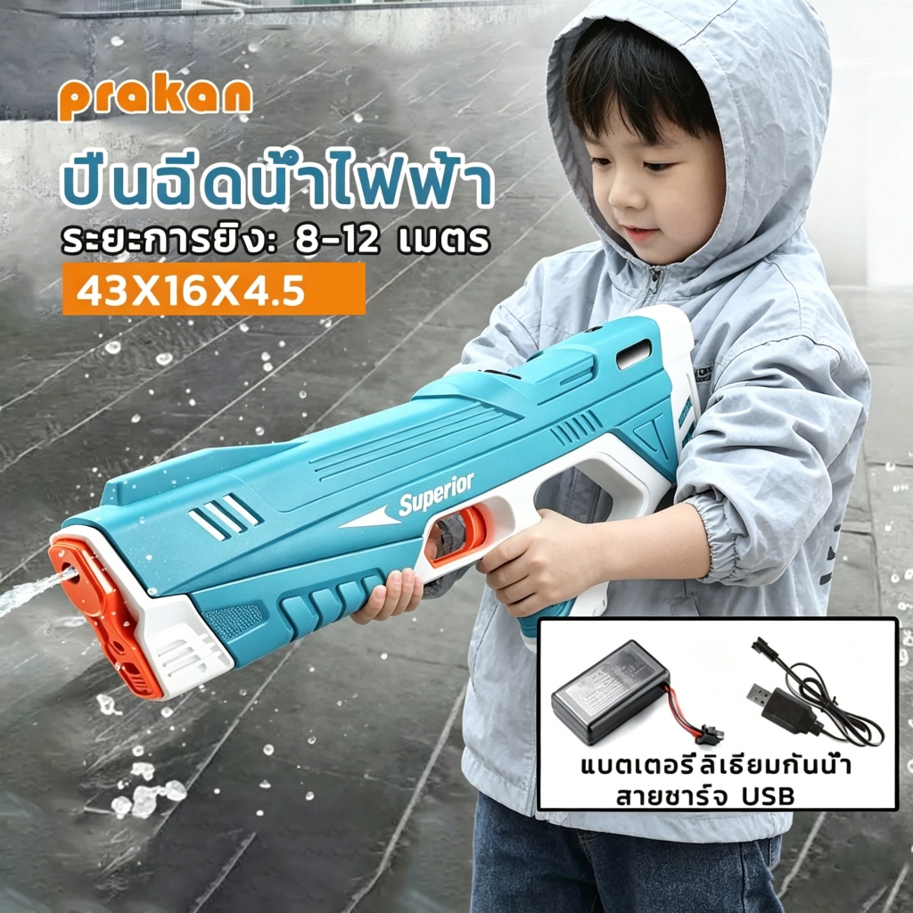 Electric Water Sprayer ไฟฟ้าดูดน้ำอัตโนมัติ ยิงไกล สำหรับเด็ก เล่นน้ำสงกรานต์ ชุดฉีดน้ำอัตโนมัติ ระบบไฟฟ้า ความจุใหญ่ พก