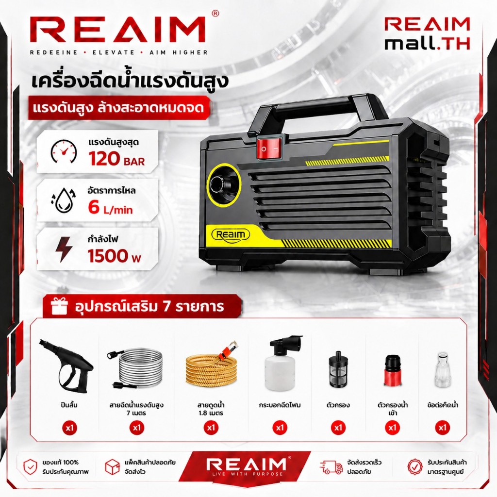 🔥รับประกัน 10 ปี🔥REAIM เครื่องฉีดน้ํา ใหม่ เครื่องฉีดน้ําแรงดันสูง เครื่องฉีดน้ำแรงดันสูง