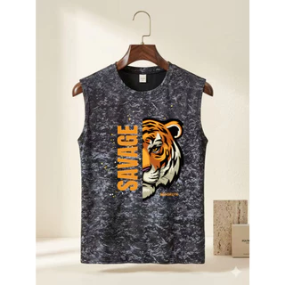 เสื้อยืดแขนกุด ลายเสือครึ่งหน้า เท่ๆ ผ้าใส่สบาย ใส่ได้ทั้งชายหญิง OP-1169