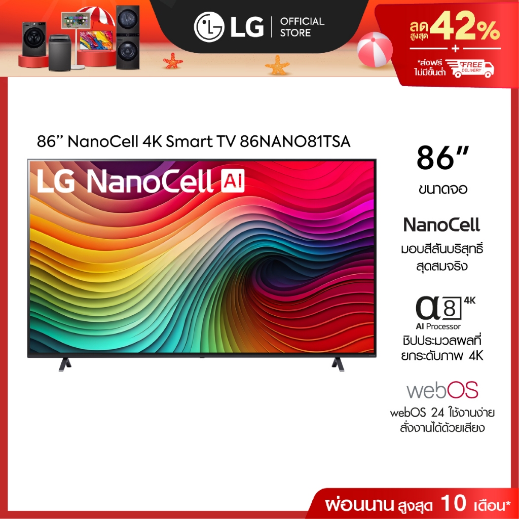LG 4K NanoCell Smart TV ทีวี ขนาด 86 นิ้ว รุ่น 86NANO81TSA ปี 2024