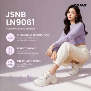 JSNB รองเท้าผ้าใบผู้หญิง เสริมส้นทรง Chunky ลายผีเสื้อ สไตล์เกาหลี Y2K ระบายอากาศดี - LN9061